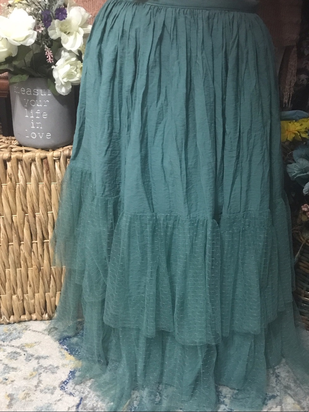 Women’s Teal Tiered Maxi Skirt - Flowing Layered Design